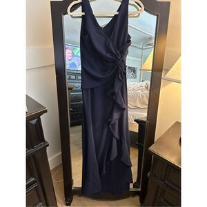 NEW Blue Evening Gown Formal Elegant V Neck Split Wrap S